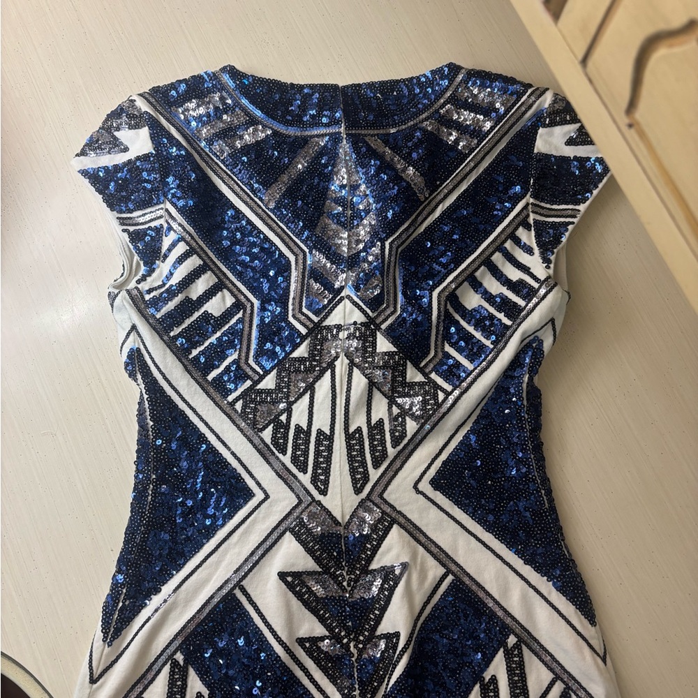 Express Blue and Silver Sequin Midi Dress